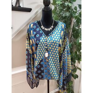 Ashley Stewart Women Multicolor Tassel Beaded V Neck Sleeveless Top Blouse 18/20